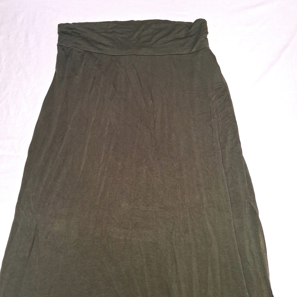 Charlotte Russe Olive Green Maxi Skirt XL Fold Over Waist Side Slit Jersey Knit